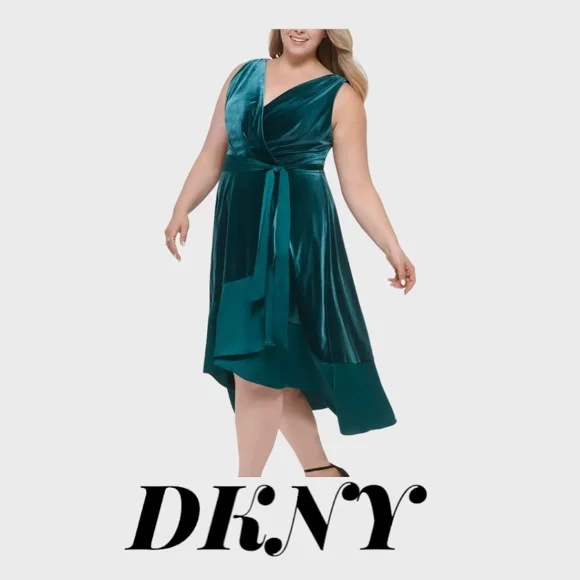 DKNY Womens Velvet Vneck MIDI Dress Size 4 NWT